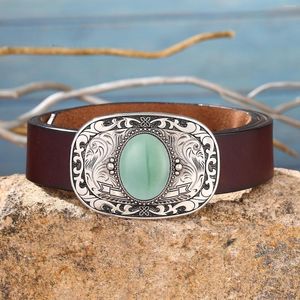 Belts Western Denim Zinc Alloy Natural Stone Belt Buckle Paired With Genuine Leather Plain For Men's