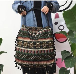 Storage Bags Vintage Bohemian Fringe Shoulder Bag Women Tassel Boho Hippie Gypsy Fringed Women's Handbags Open Canvas For