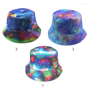 Boinas Unissex Neon Colorido Tie Dye Bucket Hat Harajuku Hip Hop Reversível Dupla Face Usar Aba Larga Embalável Boné Pescador