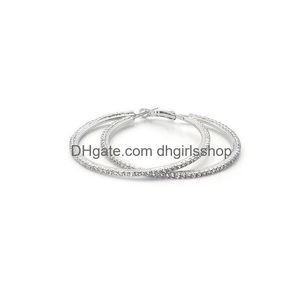 Hoop Huggie 925 Sier Plated Round Thin Hoops Hie Rhinestones Crystal Circle Earrings for Women Drop Delivery Jewelry DHDB9