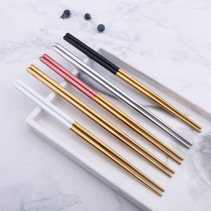 Chopsticks 5 Pairs Stainless Steel Square Chinese Stylish Healthy Light Weight Metal Non-slip Design Kitchen