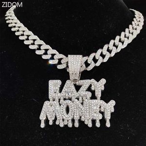 Pendant Necklaces Hip Hop Letter Necklace Men Women Easy Money Chain Iced Out Bling Cuban Hiphop Jewelry Fashion Gift 230613