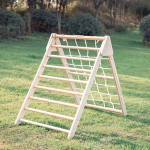 Wooden Early Childhood Education Kid Grid Climbing Frame Slide Wooden Toy Indoor Sensory Training Triangle Climbing Frame Folding