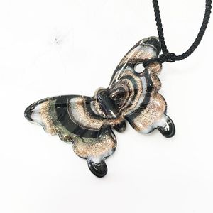 Colares com pingente 1 peça colar estilo chinês retrô borboleta vidro de murano corda trançada preta