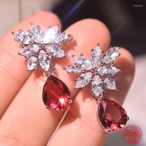 Orecchini a cerchio TIEEYINY Argento sterling 925 Goccia d'acqua Cristallo rosso per regalo gioielli ciondolo ciondolo donna