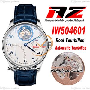 AZF REAL TOURBILLON MYSTERE AUTOMATISK MENSKRAV POWER Reserve IW504601 Stålfodral Vit Dial Silver Number Blue Leather Super Edition Reloj Hombre Puretime C3
