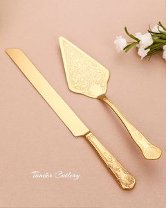 Bakning formar guld bestick rostfritt stål kakkniv lång handtag spade lyxig kunglig pizza efterrätt kök verktyg sliverware tabellware 230616