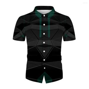 メンズカジュアルシャツトップメンズTシャツフィットネスM-3XLパーティーポリエステルプリントレギュラーショートスリーブトラベルボタンダウンシャツ高品質