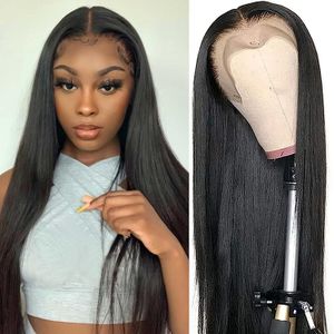 Perucas frontais de renda para mulheres com cabelo de bebê 180 densidade transparente brasileira reta peruca de cabelo humano pré arrancado cabelo 24 polegadas