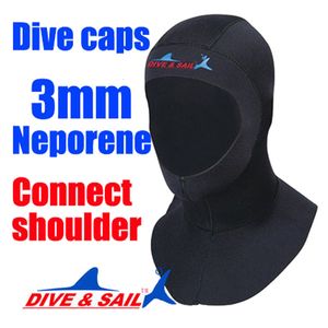 Swimming Caps Märke 3mm Neoprene Scuba Diving Cap Equipment med axel snorkling hatt huva hals omslag Vinter Simma Varm Wetsuit Protect Hair 230616