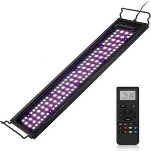 Iluminação de aquários 60-105CM Luz de aquário de controle remoto com temporizador Full Spectrum Fish Tank Light com modo de clima Lâmpada LED RGBW para plantas aquáticas 230617