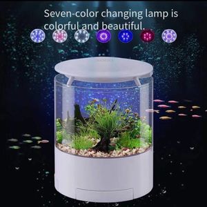 Akvarier Runda färgglada lampor Desktop Fish Tank Mini Fighting Fish Tank Small Gold Fish Tank Lighting Filter Syre Akvarium Tillbehör 230617