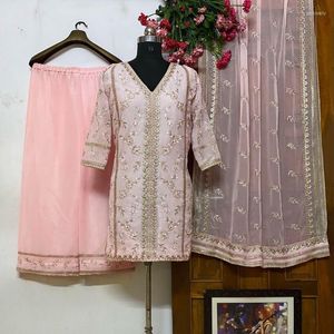 Etniska kläder rosa sari kvinnor sharara palzzo kurti plazzo pant salwar kameez kostym