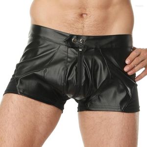 Underpants Plus Size Men's Buckle Closure Lingerie Faux Leather Zipper Pouch Boxer Shorts Sexy Underwear Gay Panties Short