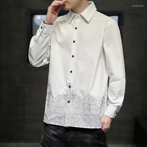 Camisas Casuais Masculinas Chinês Tradicional Onda Bordado Camisa Manga Longa 2023 Moda Plus Size Casaco Fino Roupas Masculinas Harajuku Top