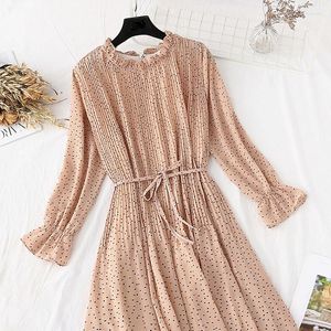Casual Dresses Chiffon Dress Female Spring 2023 French Retro Dot Long Sleeve College Wind Print Pleated
