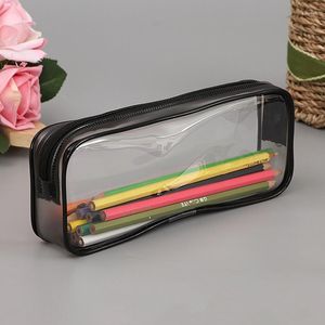 Transparent PVC Pencil Bag Canvas Flower 20cm Stationery Storage Case Waterproof Pouch School Student Supplies