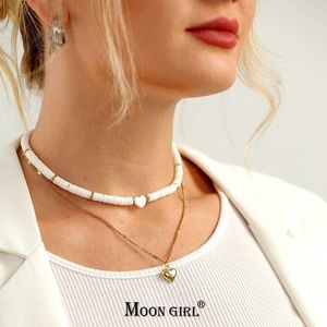 Hänghalsband naturliga skalpärlor choker rostfritt stål hjärthalsband för kvinnor handgjorda bijoux femme smycken moon girl design 230613