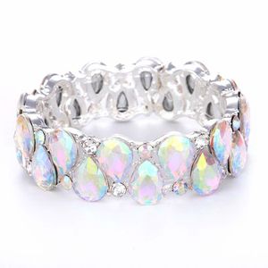 Bangle 16 Färger Elegant Crystal Cuff Bangles Tear Drop Armband Women Stretch Bangle Indian Bridal Wedding Costume Jewelry Girl Gifts 230616