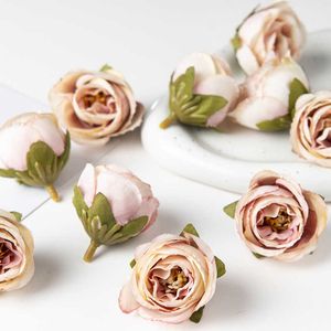 Dried Flowers 10PC Artificial Wedding Decoration New Year's Home Room Decor Christmas Garland DIY Scrapbook Candy Box Fake Silk Rose