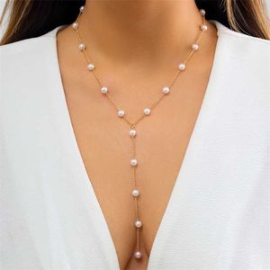 Strands Pearl Beads Chain with Long Tassels Necklace For Women Trendy Charms Simple Beaded Choker 2023 Fashion Jewelry Accessories 230613