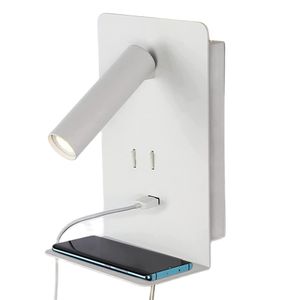 Topoch-plugg i väggkonce med sladd justerbar läsningslampytmontering Switched våningssängar för sovrummet vardagsrum AC100-240V 5V 2A USB-port telefonhylla