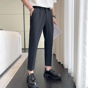 Men's Suits Summer Thin Ankle Length Dress Suit Pants For Men Clothing 2023 Business Casual Slim Fit Straight Office Trousers 3Colors 36-28