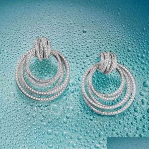 Bilezik Küpe Kolye Godki Lüks Twist Circle Songle Kadınlar için Kübik Zirkon Kristal CZ Dubai Gelin Earrin Dhgarden Dhifu