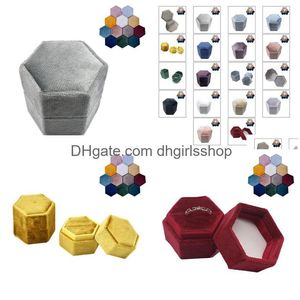 Jewelry Boxes Veet Single Ring Box Hexagon Valentines Day With Detachable Lid Drop Delivery Packaging Display Dh3Bd