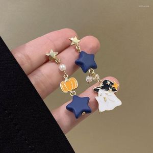 Brincos de volta design original personalidade assimétrico dos desenhos animados estrela abóbora fantasma engraçado clipe sem piercing para mulheres meninas presente