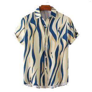 Camisas casuais masculinas 2023 verão moda marca estilo jovem masculino lapela fina top dourado camisa de manga curta para compras na praia