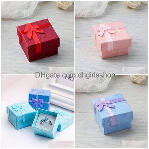 Scatole per gioielli 12 pezzi Anello di carta con design a fiocco per orecchini 1 dozzina di casi Regalo di San Valentino Lotti all'ingrosso Bk Drop Delivery Pac Dh2Ih