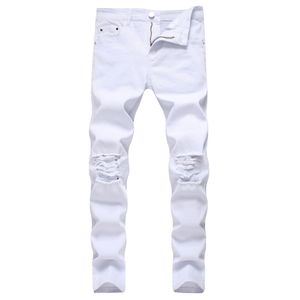 Jeans masculino Godlikeu branco masculino rasgado estampado preto skinny jeans hip hop botão elástico drop drop delivery vestuário dhl7f