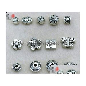 Spacers 100Pcs Tibetan Sier Barrel Spacer Charms Findings Bohemian Retro Antique Loose Beads Mix Styles Jewelry Accessories Wholesal Dh1J2