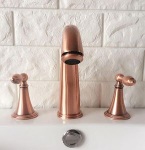 Bathroom Sink Faucets Antique Red Copper Double Handle Deck-Mount Three Hole Widespread Lavatory Bathtub Basin Faucet Mixer Tap Drg036