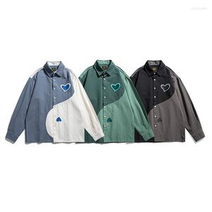 Men's Casual Shirts Japanese Three-color Tai Chi Yin Yang Love Stitching Long-sleeved Shirt