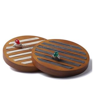 Jewelry Tray Solid Round Wooden Ring Display Holder Microfiber Slot Bangle Cufflink Jewellery Organizer Storage Drop Delivery Packagi Dhfid