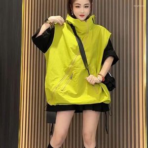 Coletes femininos feminino sem mangas com capuz moletom jaqueta com zíper colete com capuz cardigãs streetwear moda coreana cor sólida tops soltos