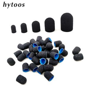 Nagelkonstutrustning 50st Pedicure Care Black Slip Caps Hytoos Nail Borr Bit Accessories Plastic Sand Block Foot Nuticle Calluse Poleringsverktyg 230616