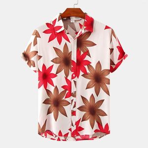 Men's Casual Shirts Mens Summer Tropical Short Sleeve Button Down Aloha Hawaiian Flower Print Shirt Men White Party Holiday Vacation