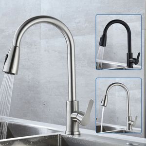 Bathroom Sink Faucets Kitchen Faucet Pull Out Tap 2 Function Stream Sprayer Single Handle 304 Stainless Steel Cold Water Mixer Taps 230616
