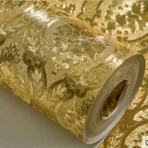 Wall Stickers Luxury Classic Gold Wallpaper Roll Bedroom Living Room Relief Damask Paper Glitter Wallpapers Foil papel de parede 230616