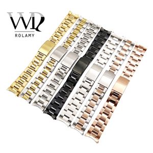 Watch Bands Rolamy 13 17 19 20mm Watch Band Strap Wholesale 316L Stainless Steel Tone Rose Gold Silver Watchband Oyster Bracelet For Dayjust 230616