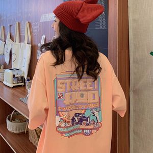 Trendy mid length letter printed short sleeved T-shirt for women in spring/summer new loose fitting and slimming top trend 2023