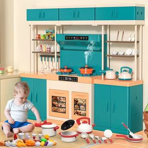 Kitchens Play Food Children Simulation Kitchen House Toy Deluxe Cooking Toys With Light Sound Effects Spray Kitchenware Kid Birthday Gifts 230617