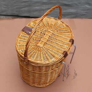 Panniers Bags Wicker Bicycle Basket with Cover Shopping Basket Mountain Bike Electric Cart Food Basket Rattan Front Basket 230616