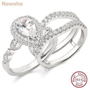 Solitaire Ring she 2 Pieces 925 Sterling Silver Engagement Ring Enhancer Wedding Band for Women Pear Cut AAAAA Zircon Jewelry Size 4-13 230617