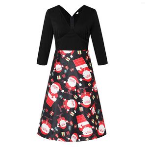 Party Dresses Laides Fashion Christmas Printed V Neck 3/4 Sleeve 1950s Housewife Evening Prom