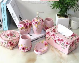 Sets Wedding Gifts 5pcs 6pcs/set Resin Bathroom Accessories Sets/Dispensers/Bathroom Products/Trays/Toothpaste Holders/tray/Bathroom