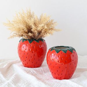 Vasi Matita Decorazioni da tavola floreali 3 dimensioni Soggiorno creativo Giardino rosso Cucina Vaso in ceramica fragola